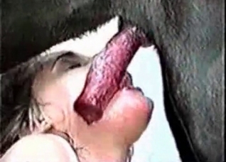 Dog is cumming in her small mouth
