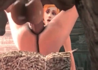 Redhead slut is being fucked by a 3D animal
