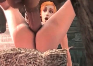 Redhead slut is being fucked by a 3D animal