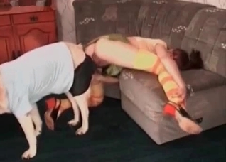 Dog fucks her cunt so hard