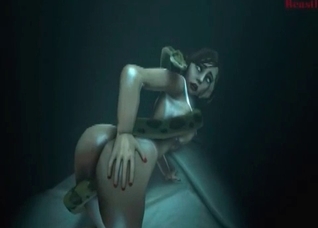 Snake fucks with a slender 3D beauty