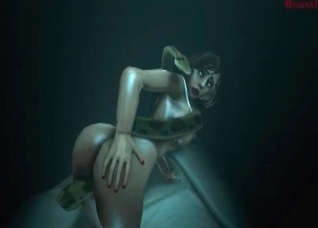 Snake fucks with a slender 3D beauty