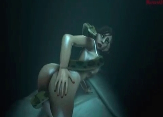 Snake fucks with a slender 3D beauty