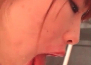 Asian is sucking two animal cocks