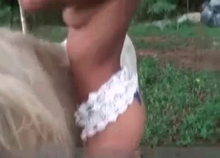 Outdoor bestiality with a white pony
