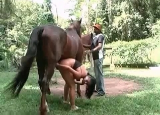 Girl enjoys horse dick in her ass