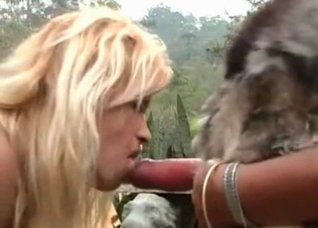 Blonde gives a nice bestial blowjob
