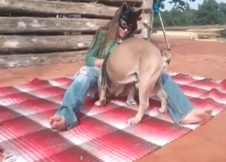 Nasty girl and her playful dog