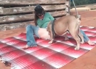 Nasty girl and her playful dog
