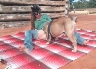 Nasty girl and her playful dog