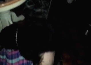 Doberman holds her tight waist and fucks