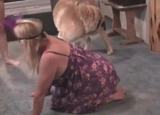 Masked wife and her trained puppy