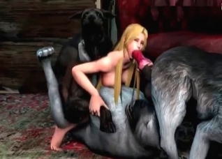Three monsters are fucking a 3D blonde