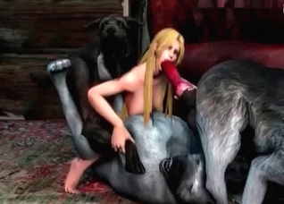 Three monsters are fucking a 3D blonde