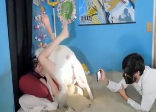 Cheating girl orders this dog to creampie her, too