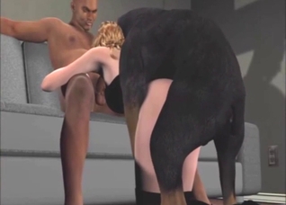 Spit-roasting session with a sexy dog and her man