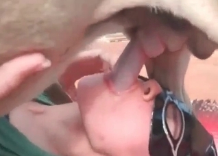 Nasty girl and her playful dog