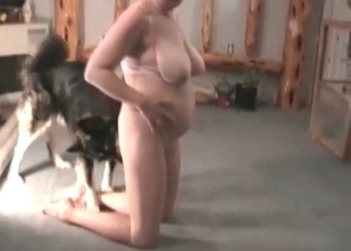 Busty chubby zoophile in the bedroom