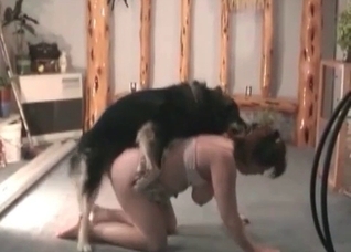 Busty chubby zoophile in the bedroom