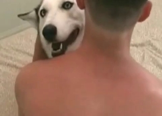 White dog enjoys anal action
