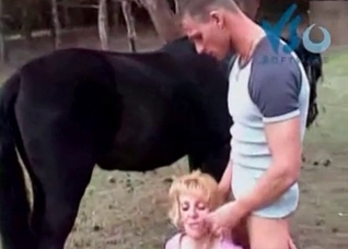 Blonde is enjoying outdoor farm sex