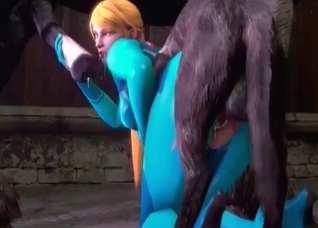 Bleached girl and two hardcore 3D wolfs