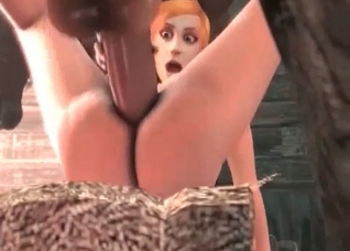 Redhead slut is being fucked by a 3D animal