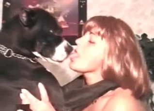 Black doggy is licking a juicy vagina