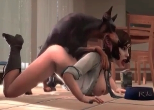 3D Doberman fucks with a hot slut