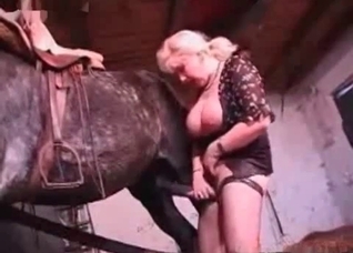 Filthy blonde suck a horse dick